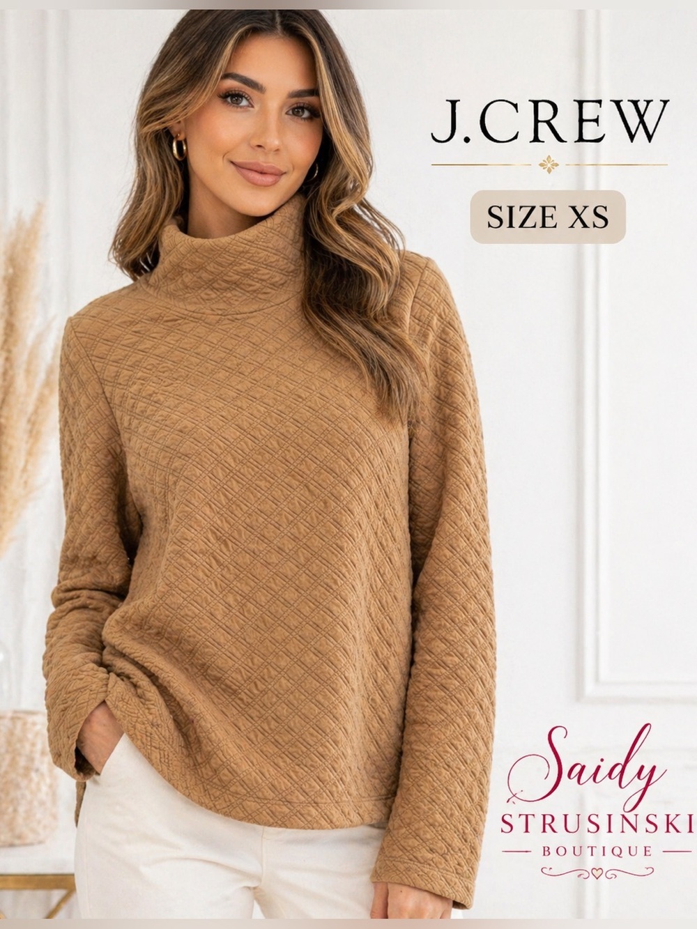 J.Crew Textured Turtleneck Sweater Camel Tan Size XS Cozy Chic neutral style